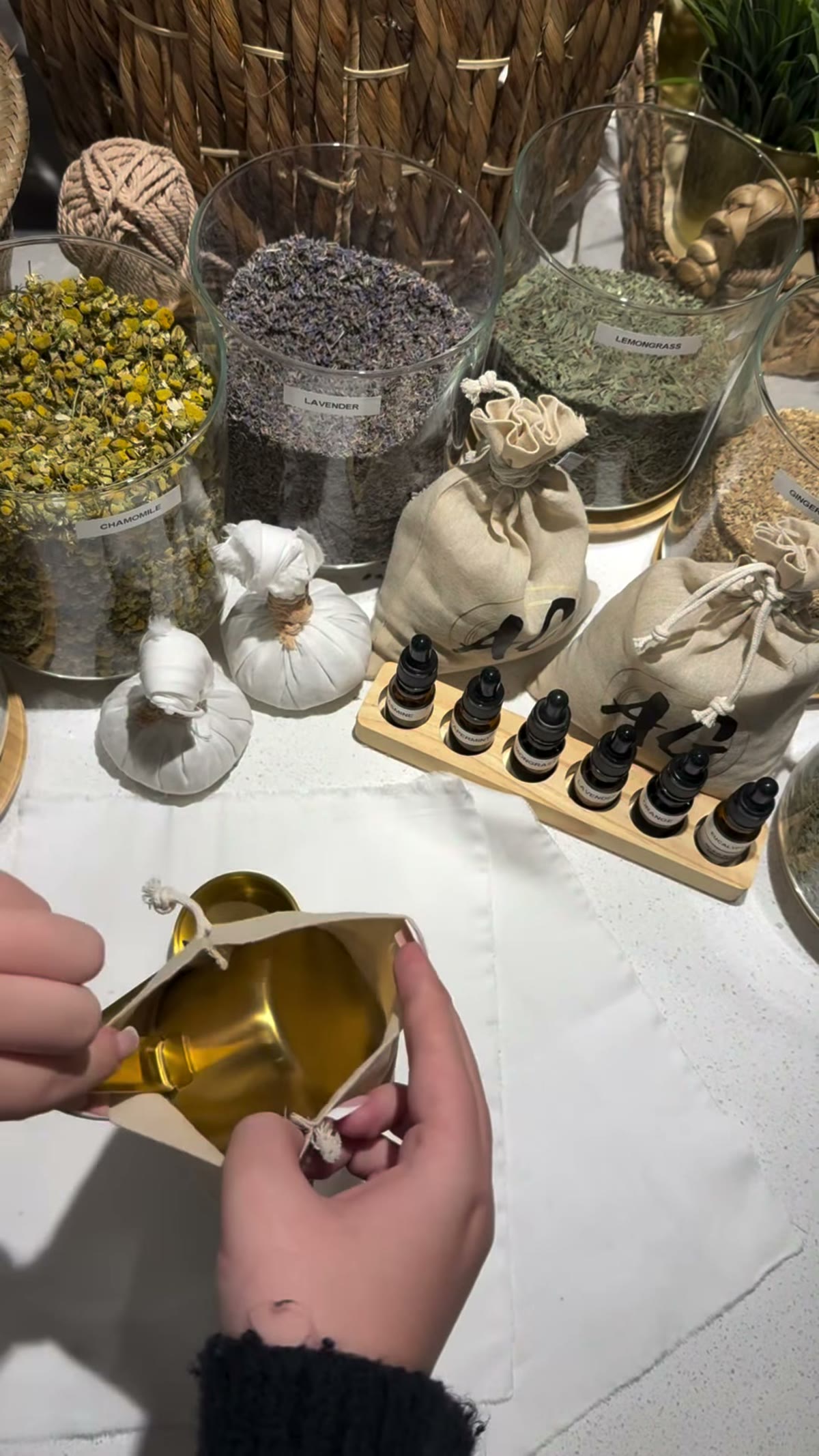 AG Spa's herbal compress ingredients, prepared with care